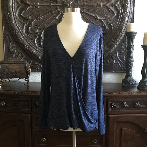 Gap Navy Long Sleeve Crossover Draped Knit Top M - Picture 8 of 8